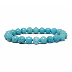 Turquoise Beaded Stretch Bracelet, 8mm Natural Stone Beads, Blue, Throat Chakra Healing