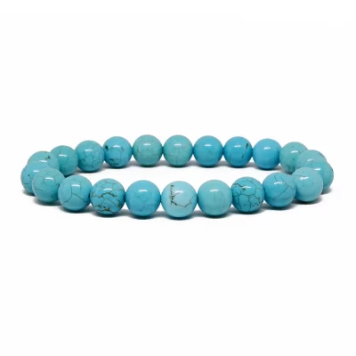 Turquoise Beaded Stretch Bracelet, 8mm Natural Stone Beads, Blue, Throat Chakra Healing