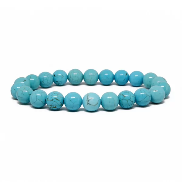 Turquoise Beaded Stretch Bracelet, 8mm Natural Stone Beads, Blue, Throat Chakra Healing